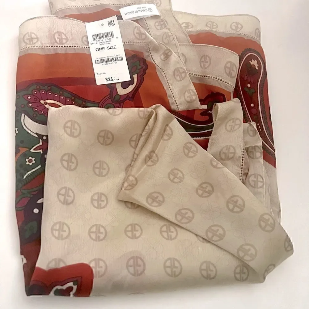 New Giani Bernini Scarf giani Bernini Womens Satin Paisley Square Scarf Beige